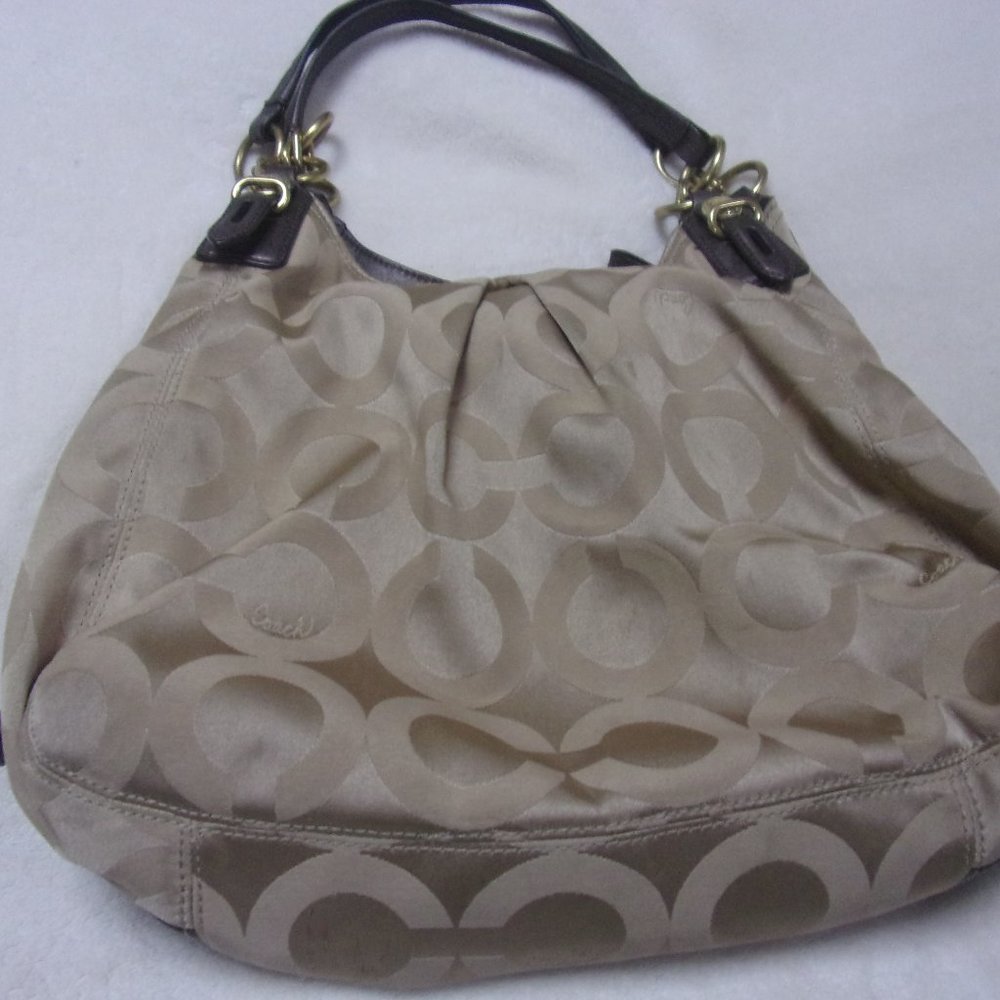 Coach Signature Khaki Op Art Hobo Bag